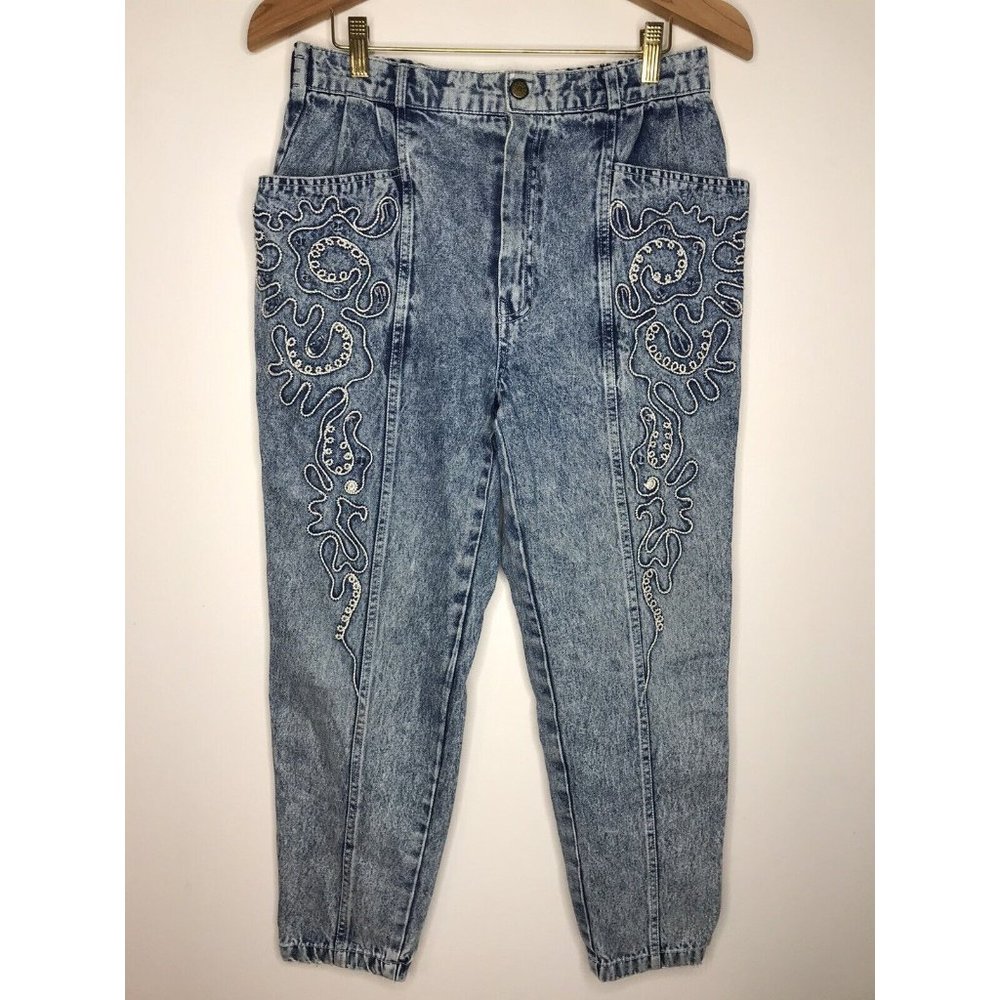 Vintage K Van Acid Wash Women's Jeans 28" Waist Artsy Wearable Art
